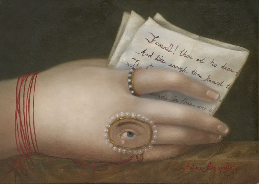파티마 론퀴요, “Hand with William Shakespeare’s Sonnet 87”, 2019