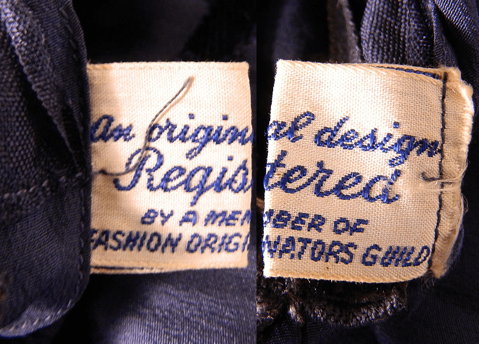 1930년대 드레스에 부착된 FOGA 라벨(”an original design registered”라고 적혀 있다)