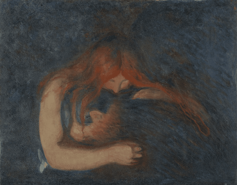 에드바르 뭉크, "사랑과 고통(흡혈귀)(Vampire)", 1893
