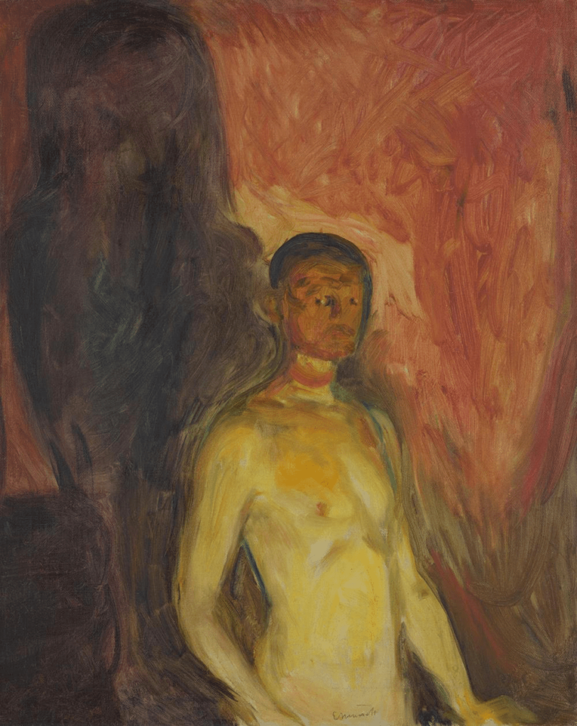 에드바르 뭉크, "지옥에서의 자화상(Self-Portrait in Hell)", 1895