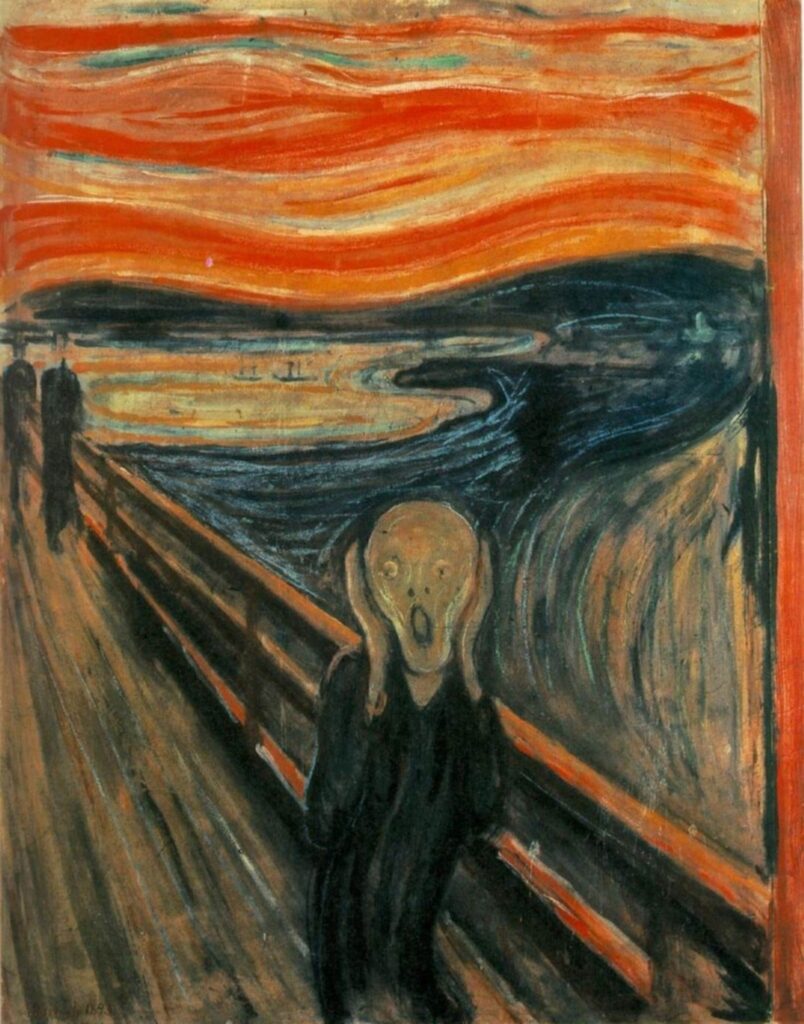 에드바르 뭉크, “절규(The Scream)”, 1893, 골판지 위 오일 템페라 파스텔, 노르웨이 국립미술관