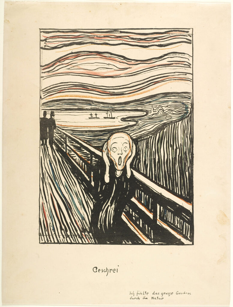 에드바르 뭉크, “절규(The Scream)”, 1895, 석판화 채색, Reitan Family Collection