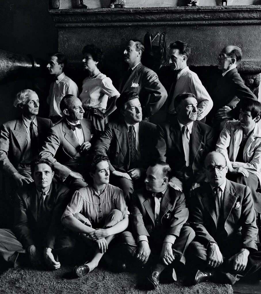 Guggenheim with artists in exile at her New York City apartment, circa 1942